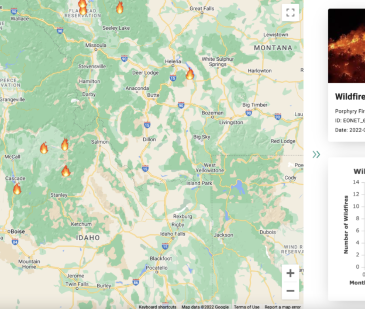 A React website aimed to forecast, report, and prevent wildfires. It makes uses of NASA EONET API and CockroachDB   Typescript with Prisma for databasing.